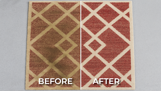 Stained rug before and after cleaning
